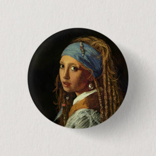 Girl with a pearl earring parody 3 cm round badge