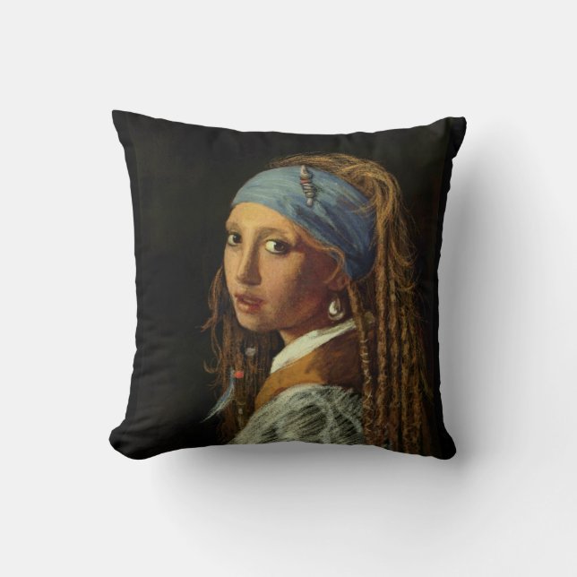 Girl with a pearl earring parody cushion (Front)