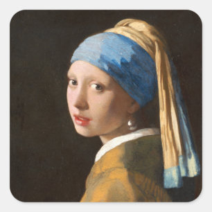 Girl with a Pearl Earring Portrait Painting Square Sticker