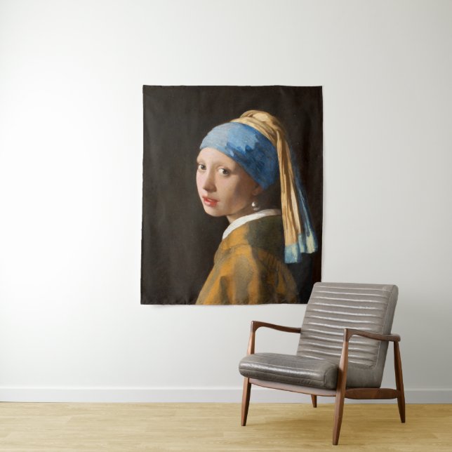 Girl with a Pearl Earring Portrait Painting Tapestry (In Situ)