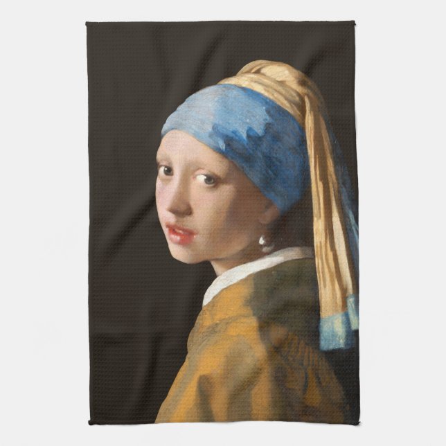 Girl with a Pearl Earring Portrait Painting Tea Towel (Vertical)