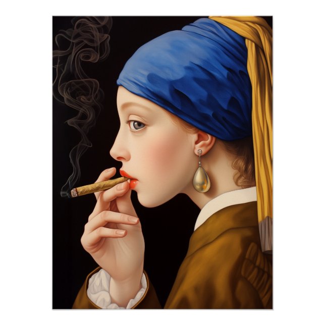 Girl with a Pearl Earring Smoking Funny Poster (Front)
