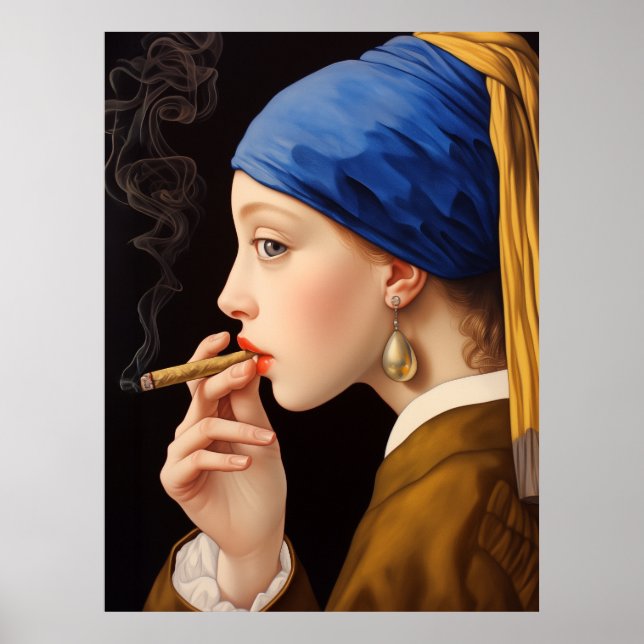 Girl with a Pearl Earring Smoking Funny Poster (Front)