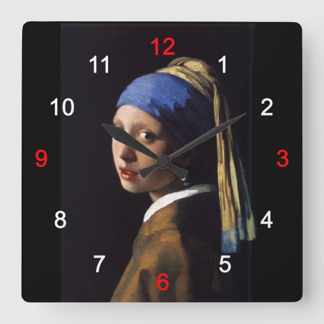 Girl with a Pearl Earring Square Wall Clock (Front)