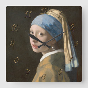 Girl with a pearl earring   square wall clock