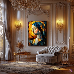 Girl with a Pearl Earring Stained Glass Mosaic Canvas Print