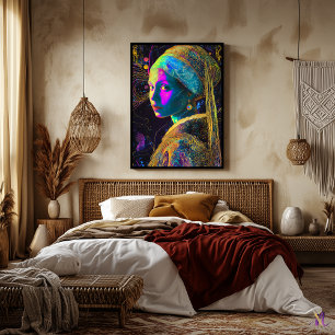 Girl with a Pearl Earring Synthwave Cyberpunk Art Poster