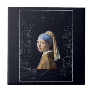 Girl with a pearl earring Vermeer art Ceramic Tile