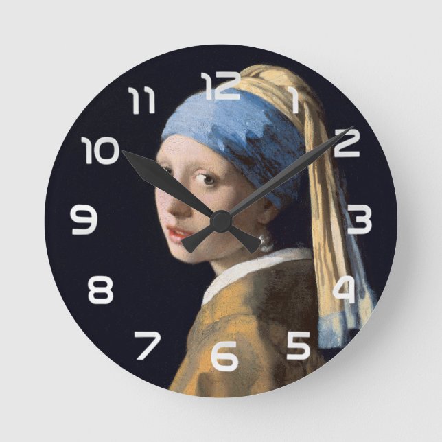Girl with a Pearl Earring | Vintage Portrait Round Clock (Front)