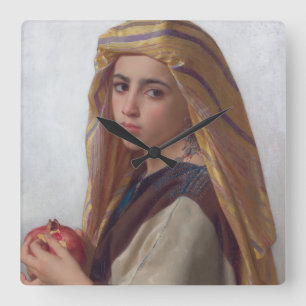 Girl With a Pomegranate by W.A. Bouguereau Square Wall Clock