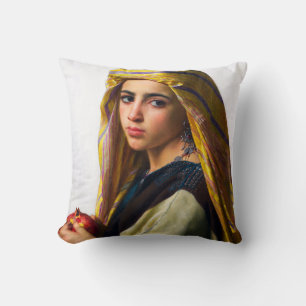 Girl with a Pomegranate by William Bouguereau Cushion
