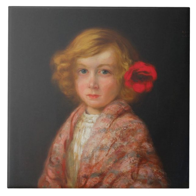 Girl With a Red Flower in Her Hair Ceramic Tile (Front)