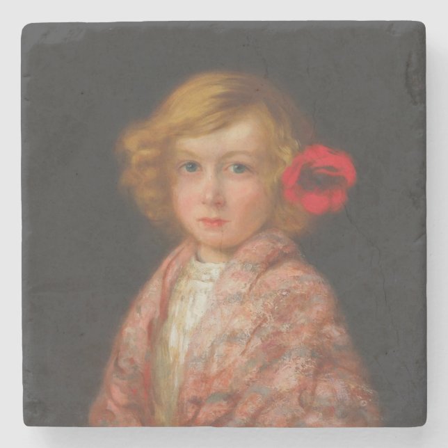 Girl With a Red Flower in Her Hair Stone Coaster (Front)