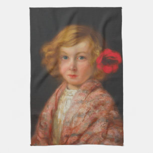 Girl With a Red Flower in Her Hair Tea Towel