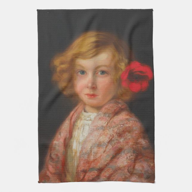 Girl With a Red Flower in Her Hair Tea Towel (Vertical)