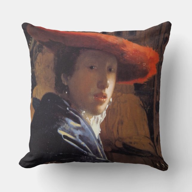 Girl with a Red Hat, c.1665 (oil on panel) Cushion (Front)