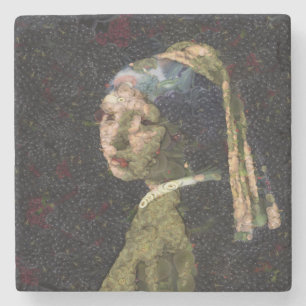 Girl With A Strawberry Earring Fine Art Spoof  Stone Coaster