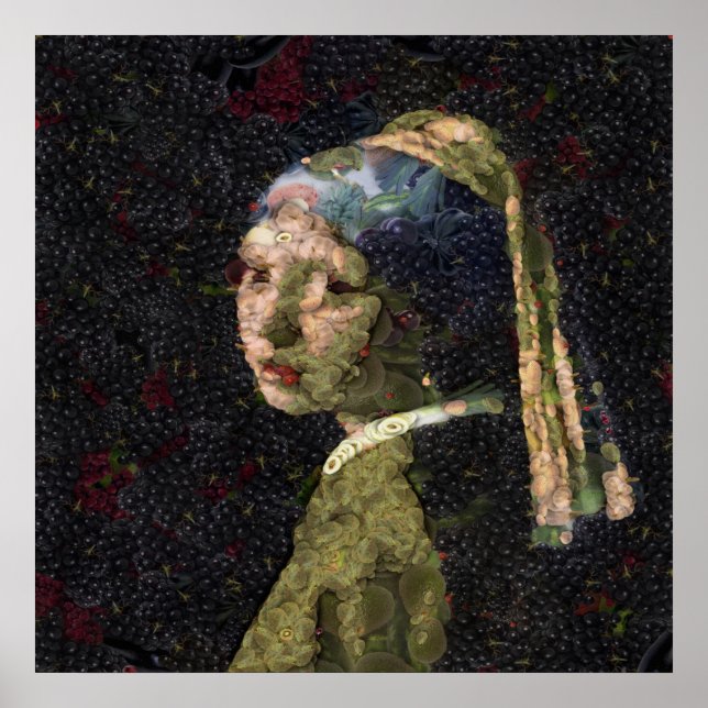 Girl With A Strawberry Earring Vegetable Decoupage Poster (Front)