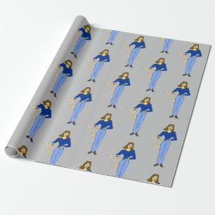 girl with a tail button wrapping paper