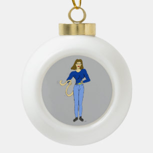 girl with a tail ceramic ball christmas ornament