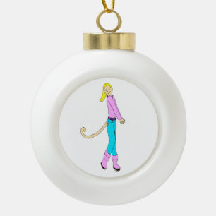 girl with a tail    ceramic ball christmas ornament