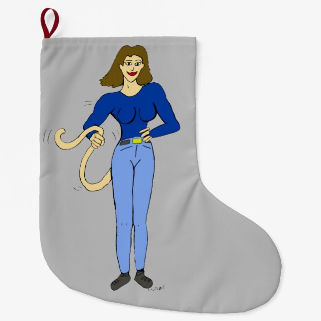 girl with a tail  large christmas stocking (Front)