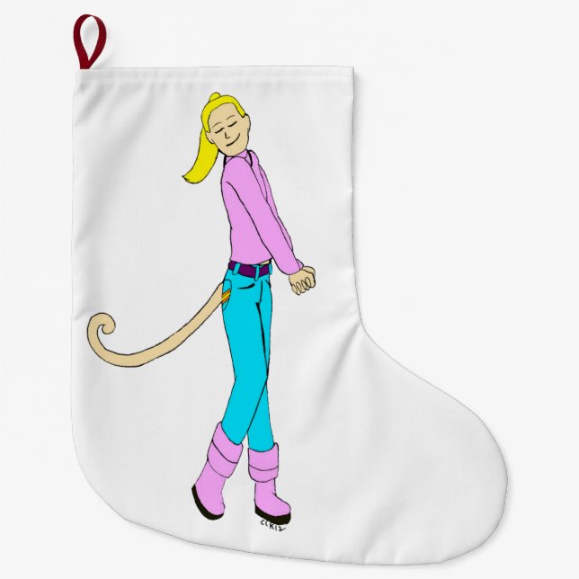 girl with a tail large christmas stocking (Front)