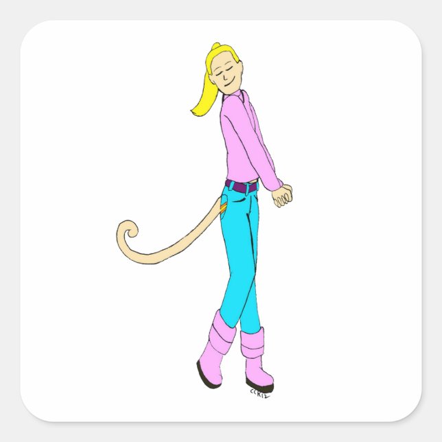 girl with a tail   square sticker (Front)