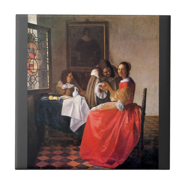 Girl with a wine glass by Johannes Vermeer Ceramic Tile (Front)