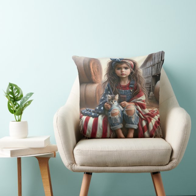 Girl With American Flag Birthday Cushion (Chair)
