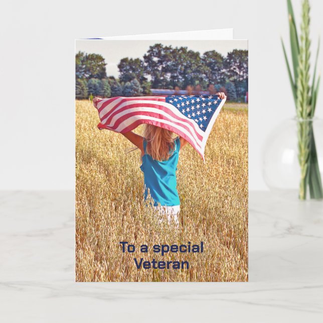 Girl With American flag for Veterans Day Card (Front)