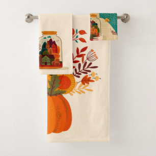 Girl with Autumn Trees in Jar Bath Towel Set