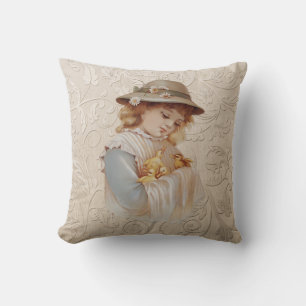 Girl with Baby Ducklings Cushion