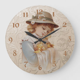 Girl with Baby Ducks Large Clock
