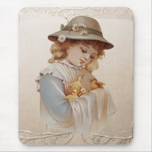 Girl with Baby Ducks Mouse Pad