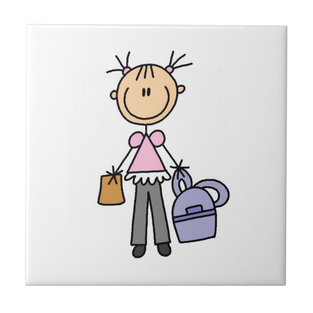 Girl With Backpack Ceramic Tile (Front)