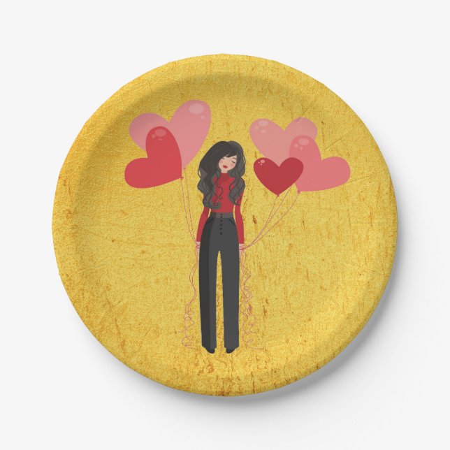 Girl with balloon whimsical paper plate (Front)