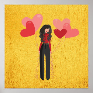 Girl with balloon whimsical poster