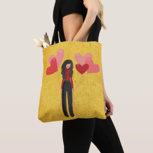 Girl with balloon whimsical tote bag