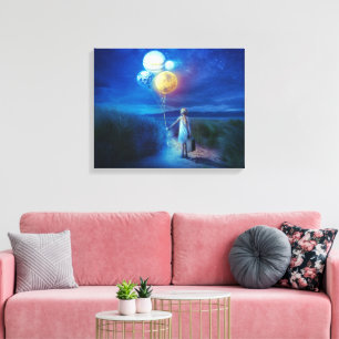 Girl with Balloons Path Love Our Planet on Canvas Print