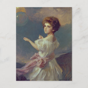 Girl with balloons postcard