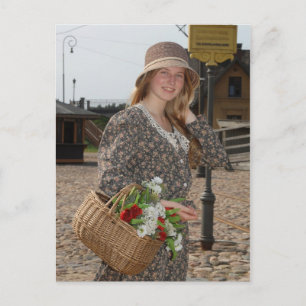 Girl with basket of flowers postcard