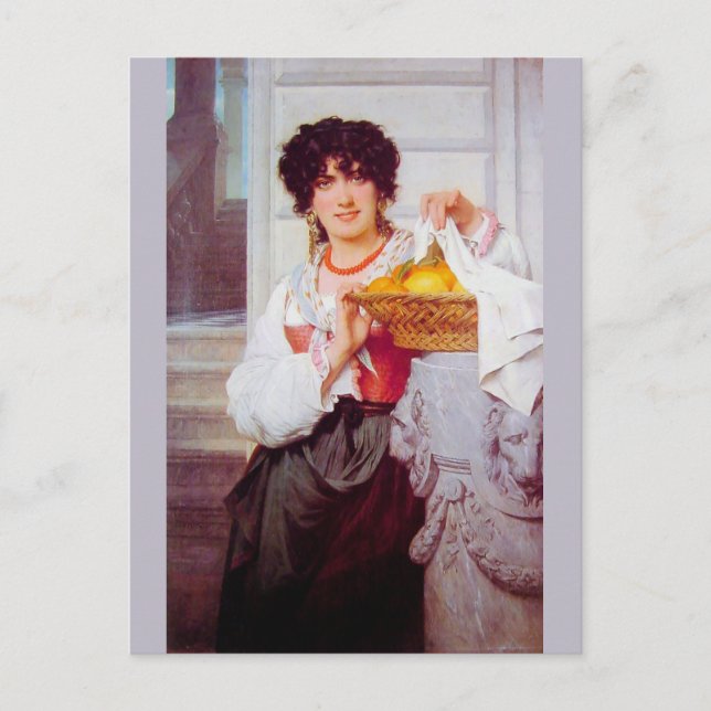 Girl with Basket of Oranges and Lemons by Cot Postcard (Front)