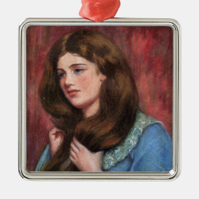 Girl with Beautiful Long Brown Hair Metal Ornament (Front)