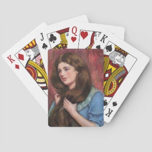 Girl with Beautiful Long Brown Hair Playing Cards
