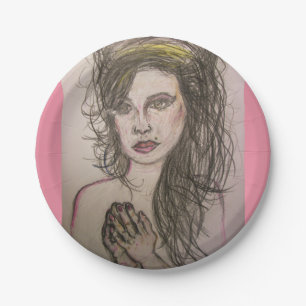 girl with beehive hair praying paper plate