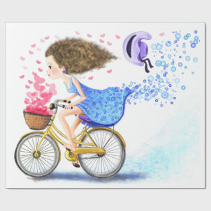 Girl with Bike Romantic Wrapping Paper