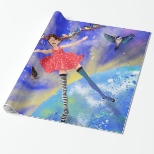 Girl with Birds Wrapping Paper Gift Fantasy