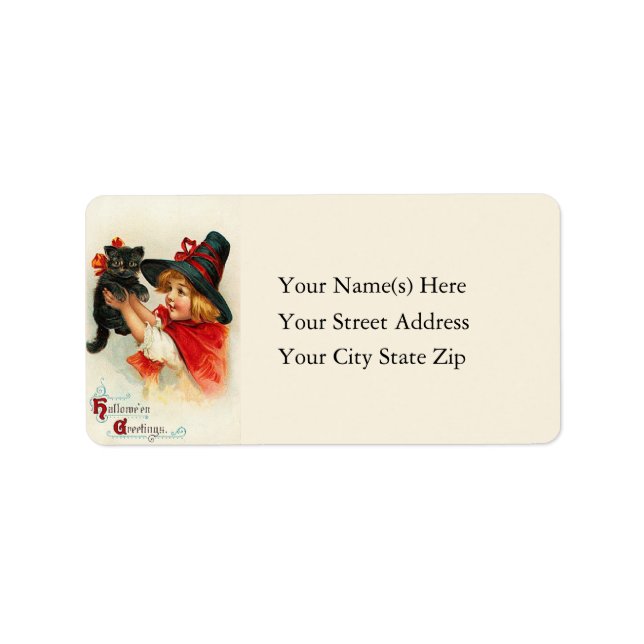 Girl With Black Kitten Vintage Address Label (Front)