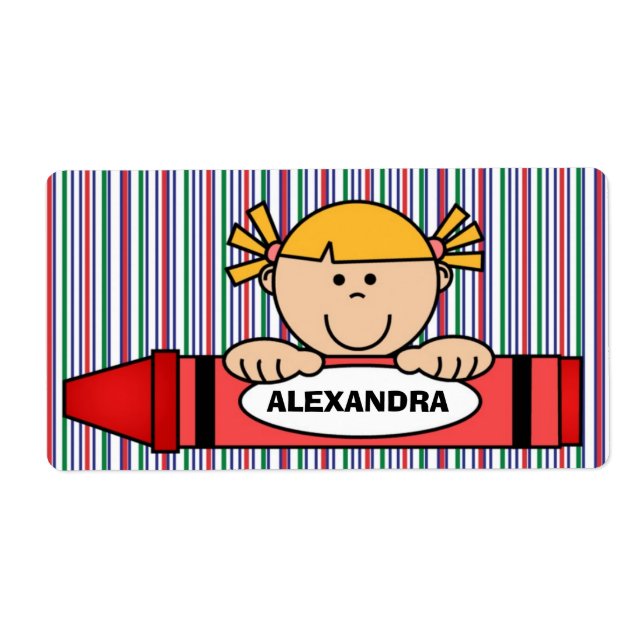 Girl with Blonde Hair Crayon School Supply Label (Front)